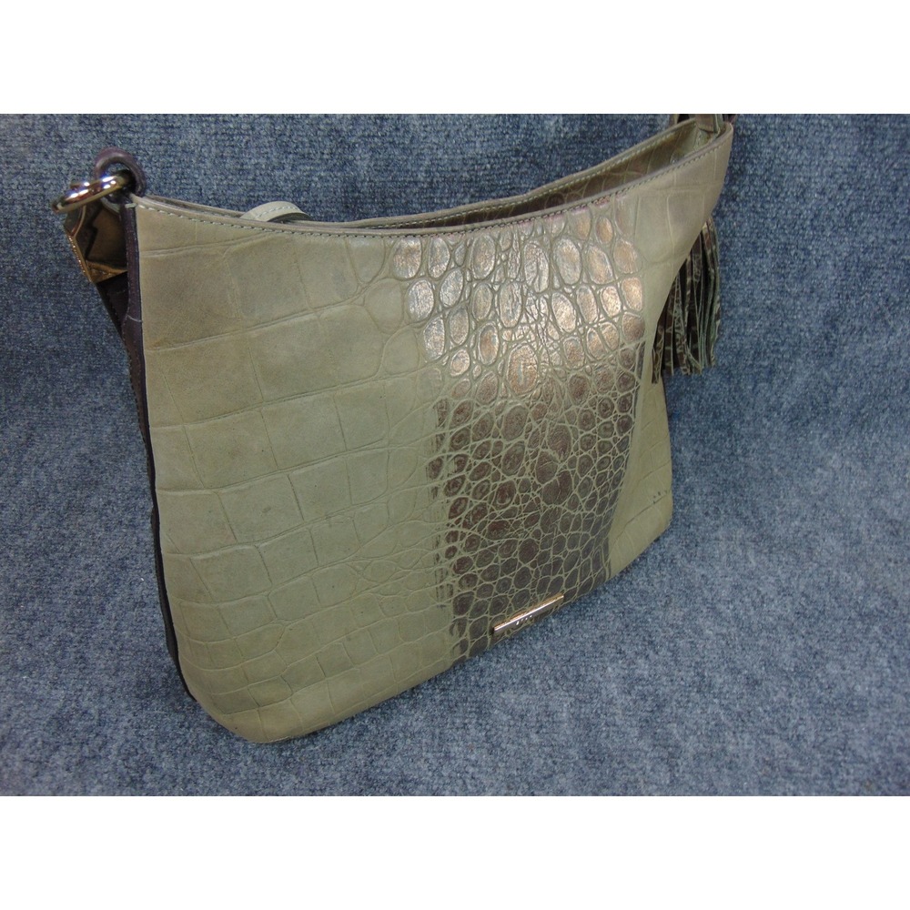 Brahmin Crocodile Embossed Leather Shoulder Bag Tan Tassel‎ Fringe Hobo